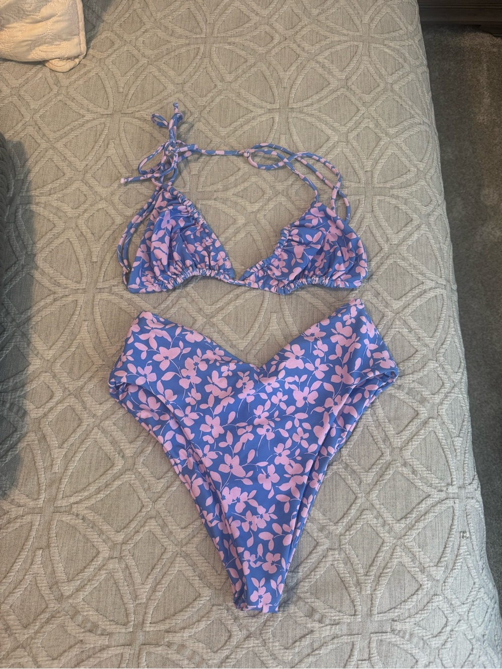 Skatie Purple Bikini with Pink Floral Print